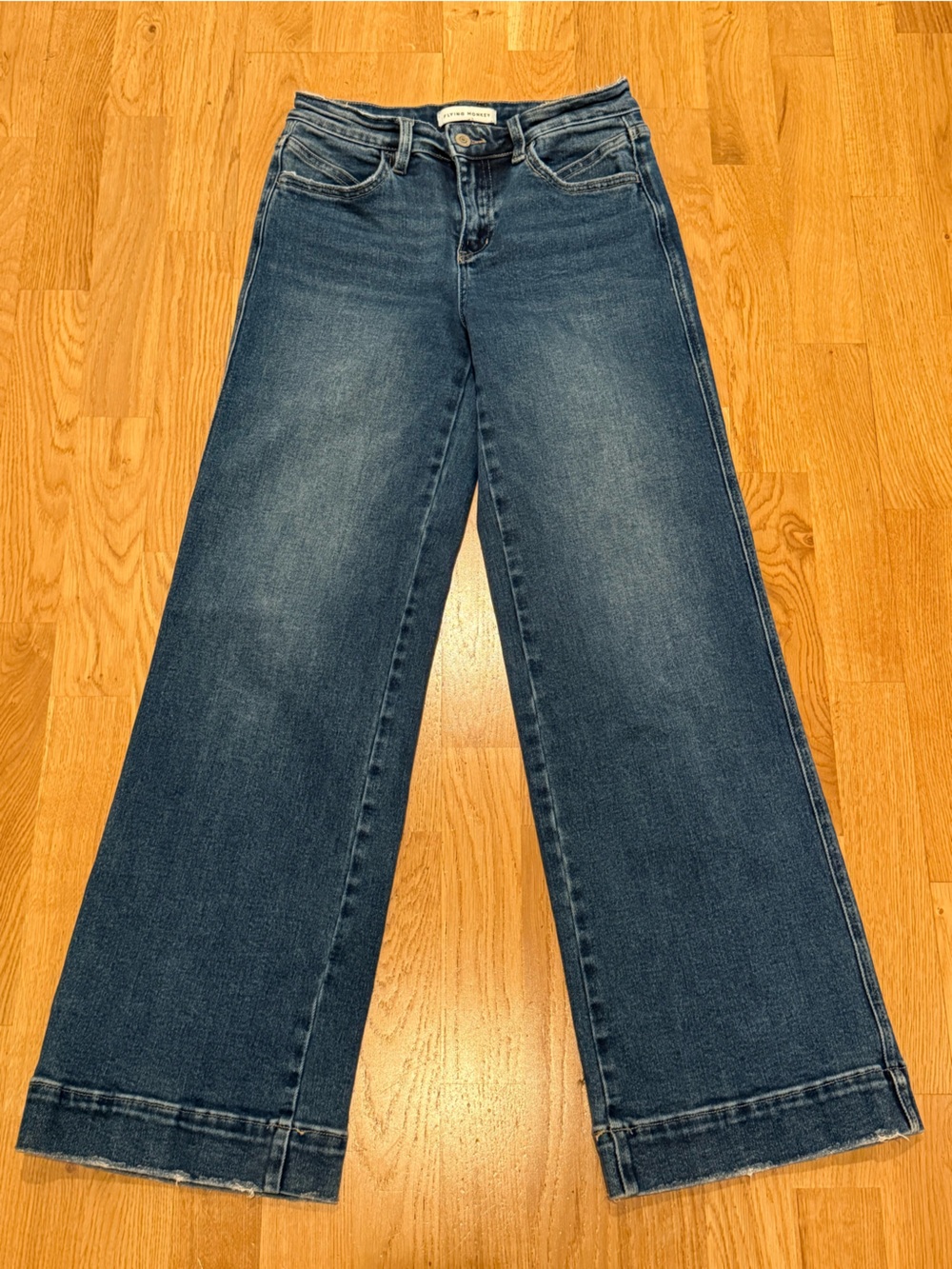 Flying Monkey Wide Leg Flare Jeans in Dark Blue Wash